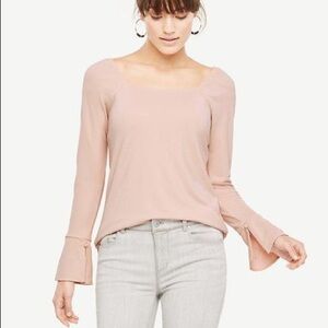 Ann Taylor Square Neck Slit Cuff Top Size Small